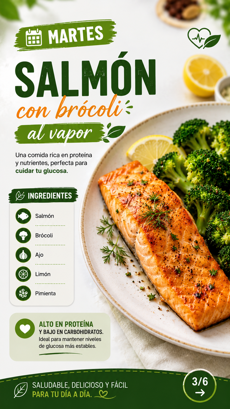 Carrusel: salmón con brócoli al vapor