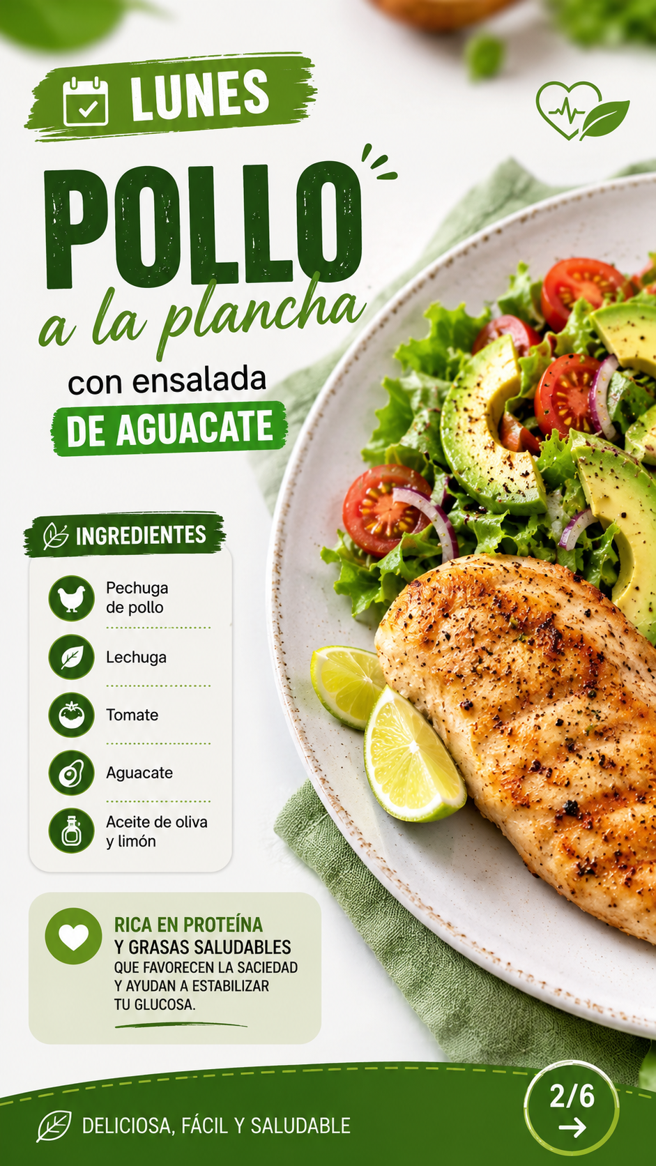 Carrusel: pollo a la plancha con ensalada de aguacate