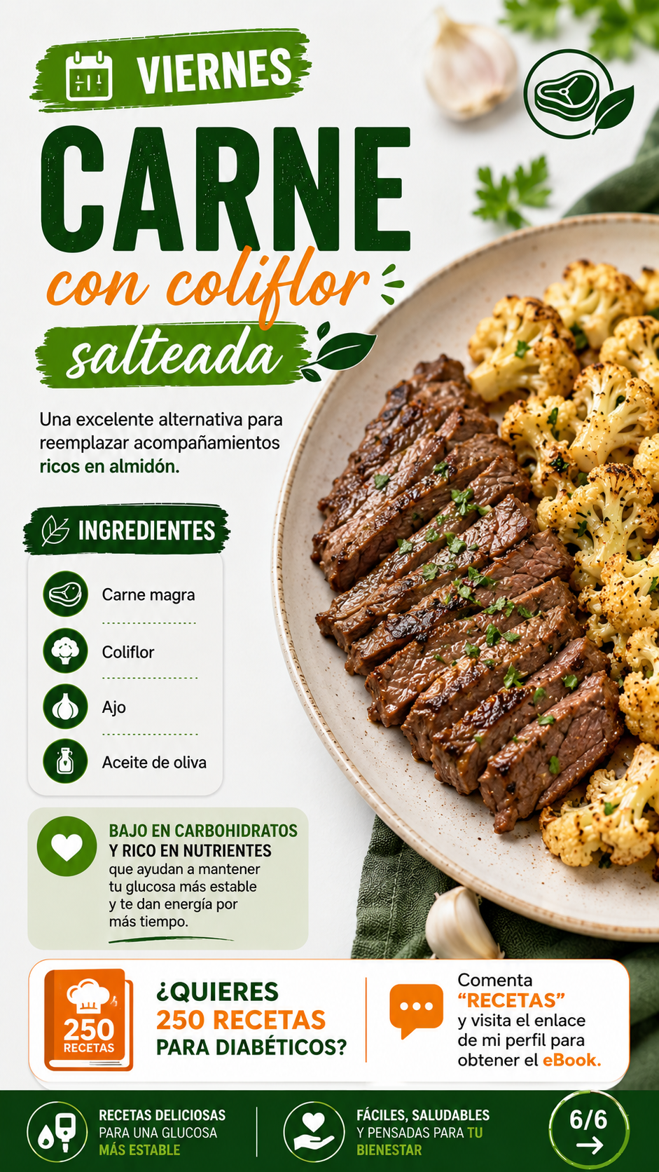 Carrusel: carne con coliflor salteada